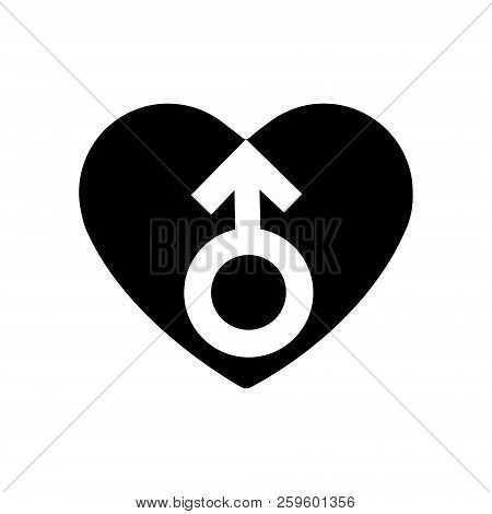 Gender Men Signs In Black Heart Icon. A Symbol Of Love. Valentines Day. Flat Style For Graphic Desig