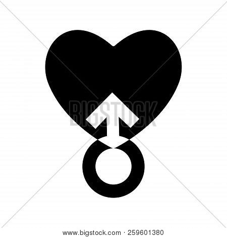 Gender Men Signs In Black Heart Icon. A Symbol Of Love. Valentines Day. Flat Style For Graphic Desig