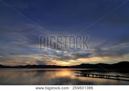 Tazawa Lake And Pier In Senboku, Akita, Japan (evening Scene)