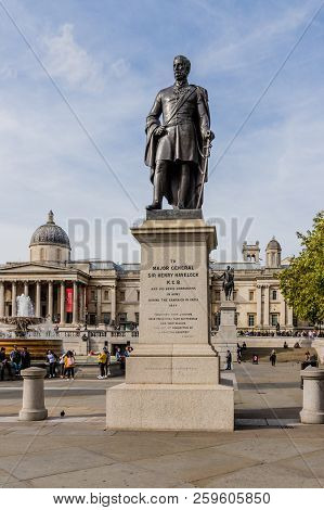 London. September 2018. A View Of A Staue Of Sir Henry Havelock In Trafalgar Square In London