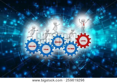3d People - Man, Person Running In Gear Wheels, Follow Your Dreams To New Level