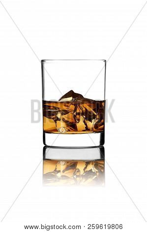 Whisky On The Rocks White Background Isolated
