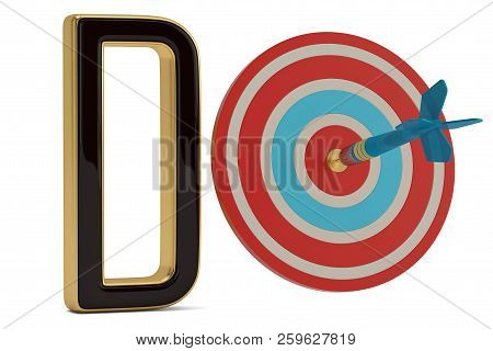 Alphabet D And Target Isolated On White Background 3D Illustration.
