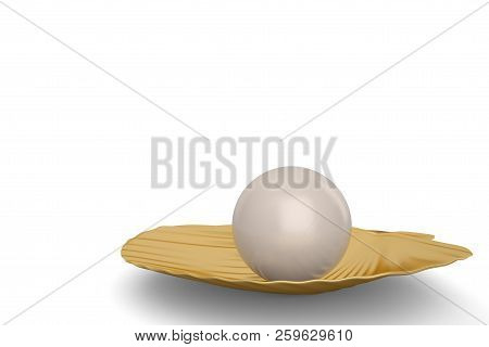Golden Sea Shell With Pearl Isolated On White Background. 3D Illustration.
