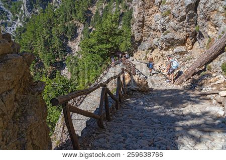 National Park Of Samaria, Grecce, Island Crete. Gorge Samaria. Road Leading Down. Itinerary For Tour