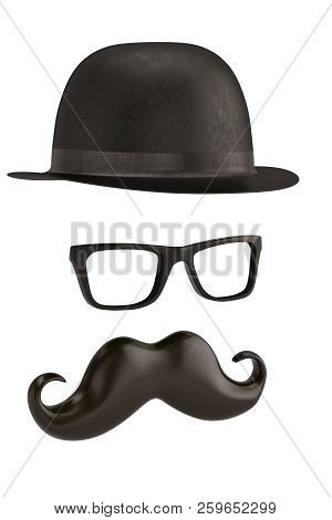 Glasses And Mustache Icon Isolated On White Background 3D Illustration.
