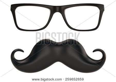 Glasses And Mustache Icon Isolated On White Background 3D Illustration.