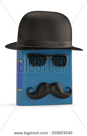 3D Mustache And Book Isolated On White Background 3D Illustration.