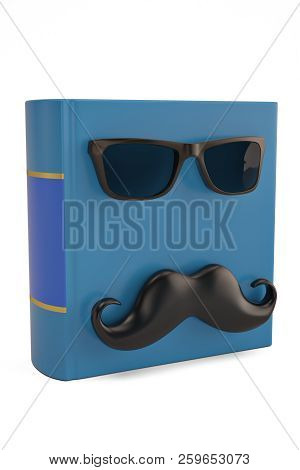 3D Mustache And Book Isolated On White Background 3D Illustration.