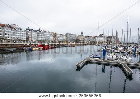 A Coruna, Galicia  Spain -13 June, 2016: Harbor Of A Coruna, Spain On 13 June, 2016. It Provides A D