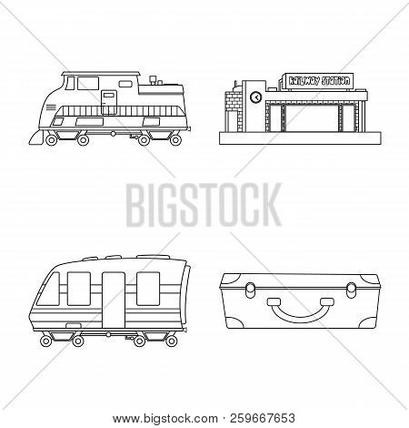Vector Design Of Train And Station Icon. Set Of Train And Ticket Stock Symbol For Web.