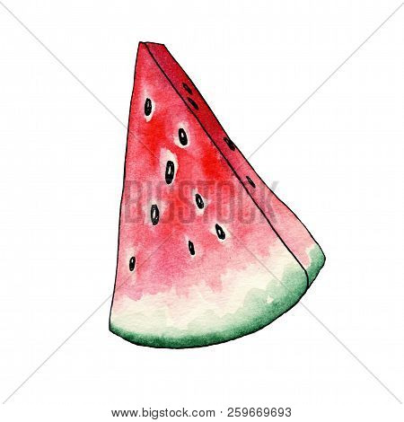 Cross Sections Of Juicy Watermelon, Triangle Slice Or Cutout, Segment Of Fresh And Ripe Fruit. Piece