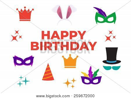 Party Happy Birthday Photo Booth Props. Hat And Mask, Costume And Cylinder, Bunny Ears Nose Moustach