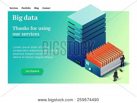 Big Data. Backup Copy. Concept Of Big Data Processing. Datacenter Isometric Vector Illustration. Big