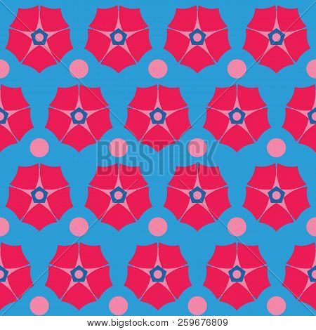 Seamless Pattern Background With Red Flowers, Colorful Illustration