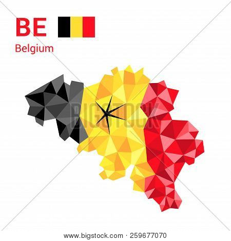 Belgium Flag Map In Polygonal Geometric Style. Vector Illustration Of Belgium Map In Geometric Polyg