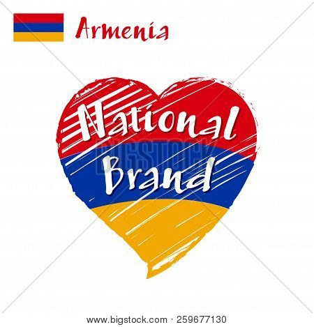 Vector Flag Heart Of Armenia, National Brand. Armenia Flag In Shape Of Heart, Pencil Strokes Drawing