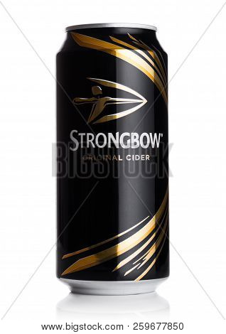 London, Uk - September 13, 2018: Aluminium Can Of Strongbow Original Cider On White Background With 