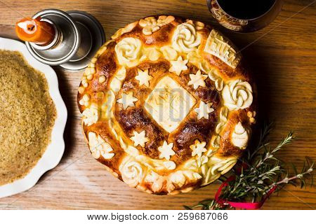 Serbian Slava Bread Baked And Decorated In Traditional Style
