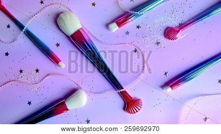 Rainbow Makeup Brush Set Background, Makeup Accessories