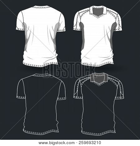 Black And White Blank T-shirt Clothing Design. New Sport Unisex Textile Form With U-neck Collar For 