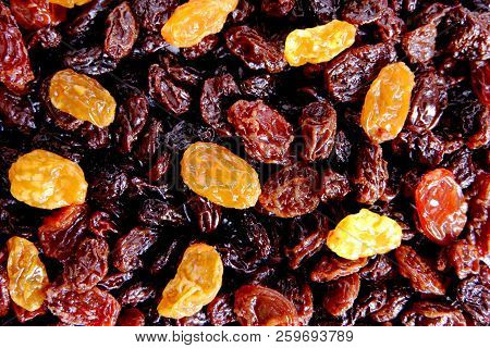 Yellow And Black Raisins Seamless Background, Dried Fruit