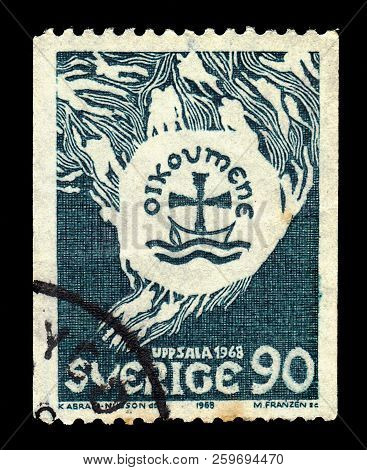 Sweden - Circa 1968: A Stamp Printed In The Sweden Shows World Council Of Churches Logo, Circa 1968
