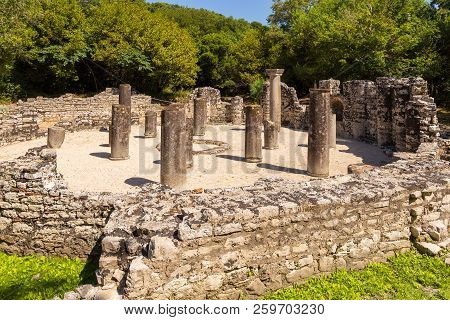 Butrint, Albania- 29 June 2014: Remains Of Baptistery Of Buthrotum, Ancient Greek And Later Roman Ci