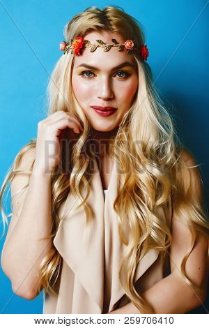 Young Blond Woman Dressed Like Ancient Greek Godess, Jewelry Clo