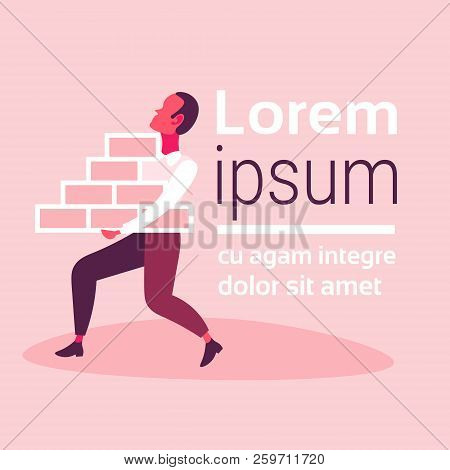 Man Builder Carrying Bricks Stack Businessman Successful Business Startup Concept Construction Perfo