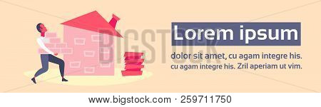 Man Builder Carrying Bricks Businessman Building House Successful Business Startup Concept Construct