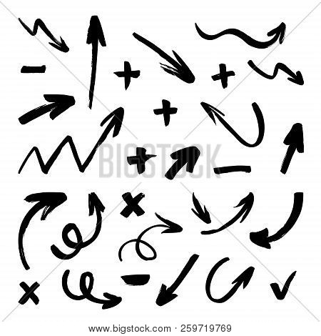 Hand Drawn Grunge Arrows Set. Vector Doodle Icon.