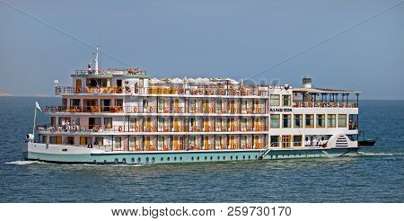 Lake Nasser, Egypt, 2014.  Luxury Cruise Ship Sailing On Lake Nasser.  Lake Nasser Is One Of The Lar