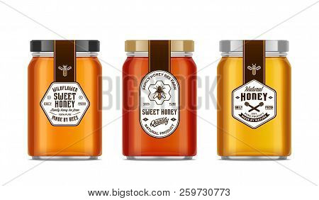 Honey Glass Jar Mockups With Labels And Bees