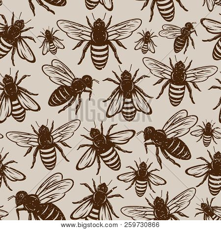 Retro Styled Honey Bee Seamless Pattern Or Background