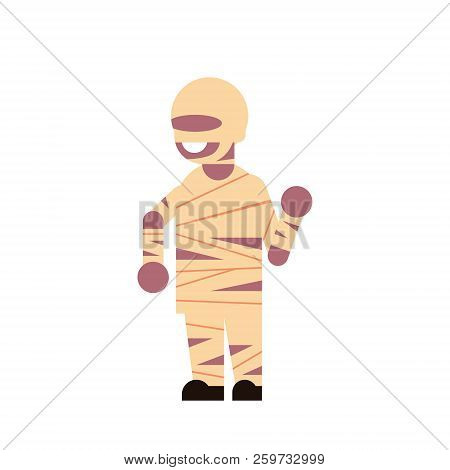 Cute Boy Wear Mummy Costume Happy Halloween Concept Party Celebration Isolated Flat Cartoon Characte