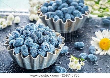 Summer Honeysuckle Berries In Metal Forms For Baking