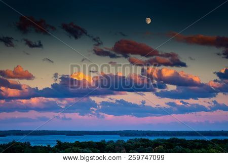 Beautiful Sunset With Dramatic Clouds Over Lake Couchiching Near Orillia Ontario.