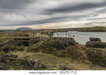 Rock Formations At Höfði, Iceland, Part Of Lake Myvatn