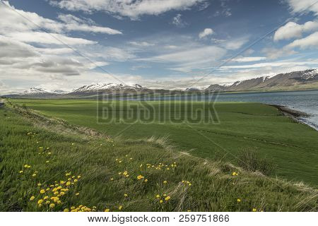 A Landscpae On Trollaskagi Peninsula, Iceland With Mountains