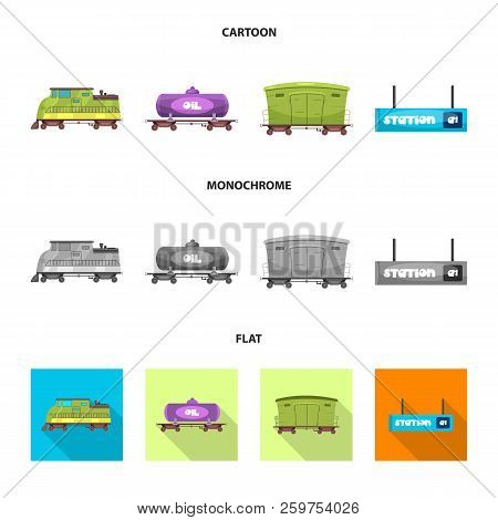 Vector Design Of Train And Station Symbol. Set Of Train And Ticket Stock Vector Illustration.