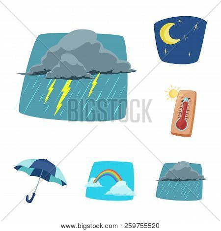 Vector Illustration Of Weather And Climate Sign. Set Of Weather And Cloud Stock Symbol For Web.