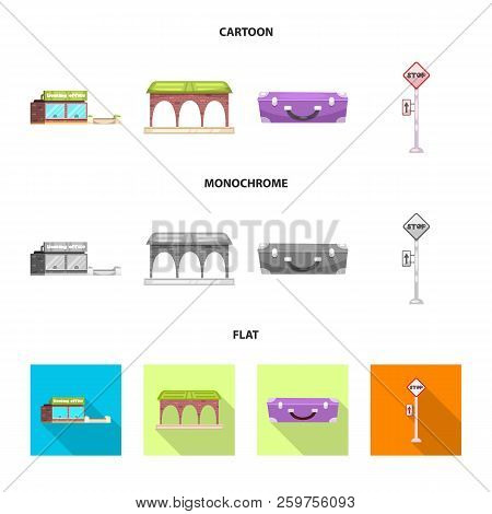 Isolated Object Of Train And Station Icon. Collection Of Train And Ticket Stock Vector Illustration.