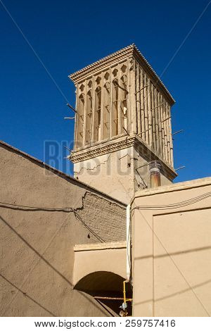 Typical Windtower Made Of Clay Taken In The Streets Of Yazd, Iran. These Towers, Aimed At Cooling Do