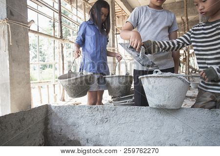 Image Blur, Poor Children Working At Construction Site Against Children Labour,  World Day Against C