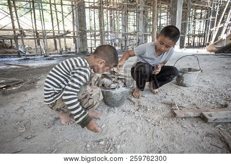 Poor Children Working At Construction Site Against Children Labour,  World Day Against Child Labour 