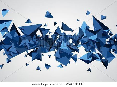Abstract Blue Background With 3d Trigons. Vector Geometric Illustration.