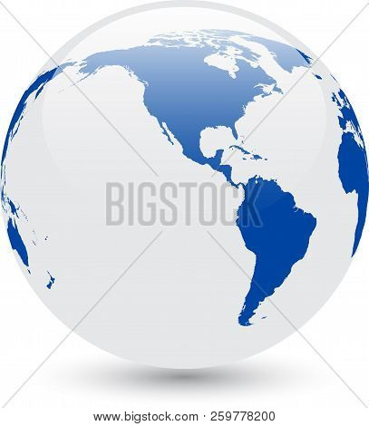 Blue Abstract America On White Globe. Vector Paper Illustration.