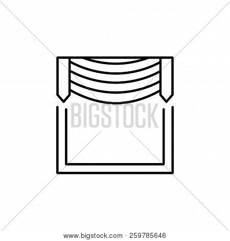 Vector Illustration Of Fabric Valance With Central Swag. Line Icon Of Window Draped Pelmet. Isolated