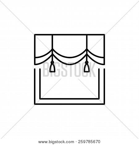 Vector Illustration Of Scalloped Valance With Tassels. Line Icon Of Window Pelmet. Isolated Object O